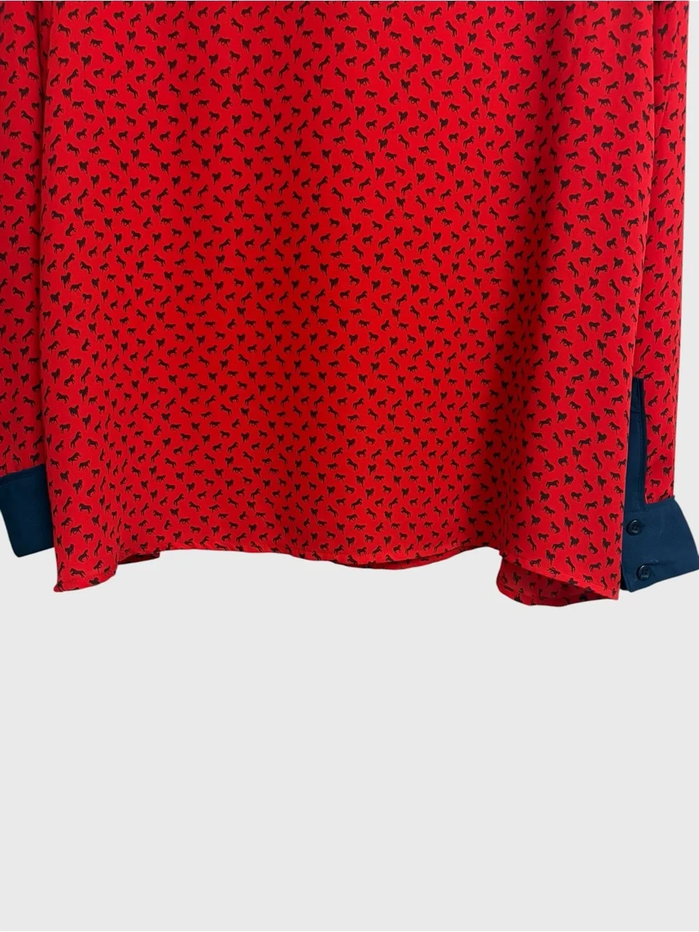 Free People Boyfriend Horse Print Blouse Size XS Red Blue Sheer Oversized Boho